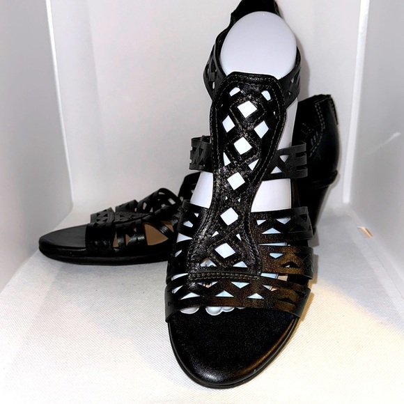Earth Cutout Leather Wedge Sandals - Picture 1 of 13